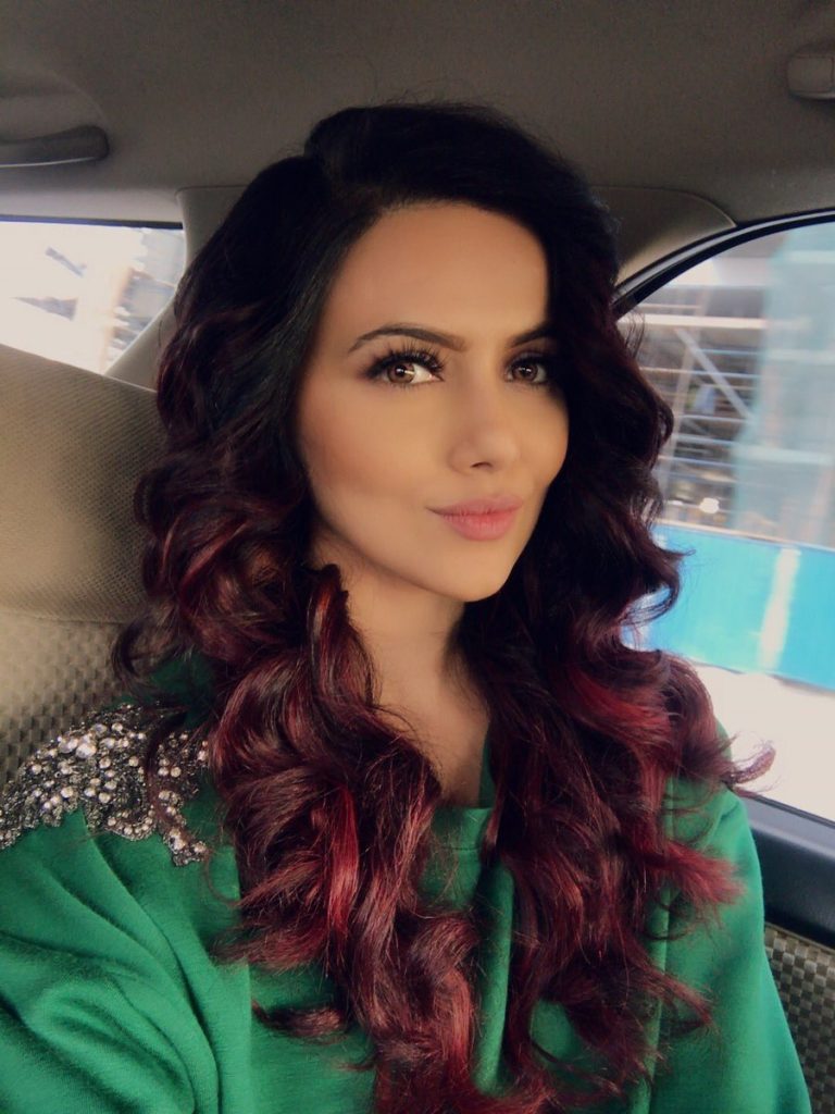 Sana Khan With In Car Selfie